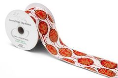 Eleganza Wired Edge Glitter Bauble Red 63mm x 9.1m No.482 - Christmas Ribbon